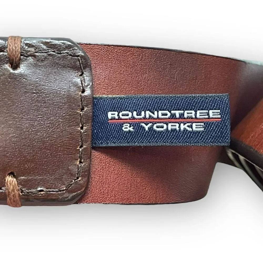 Roundtree & Yorke Brown Burnished Cowhide Leather Dress Belt Men's Size 54/135